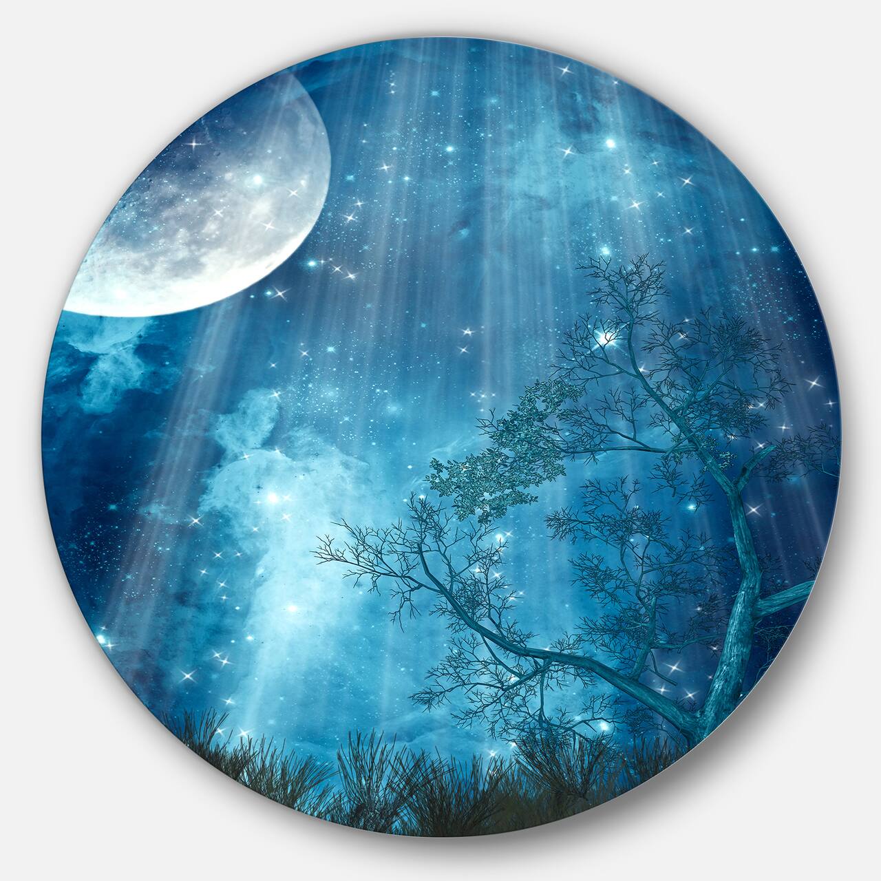 Designart - Big Moon in Blue Forest' Landscape Circle Metal Wall Art